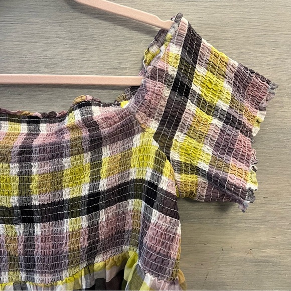 Torrid Sheered Peplum Off Shoulder Checked Plaid  Top Size 3 Good Condition - Picture 2 of 7